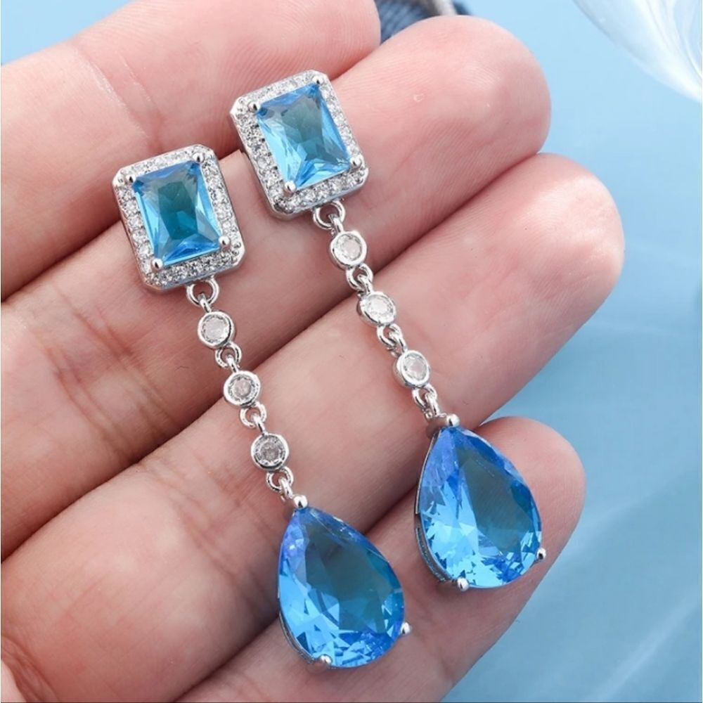 Luxurious Blue Topaz Diamond Dangle Earrings